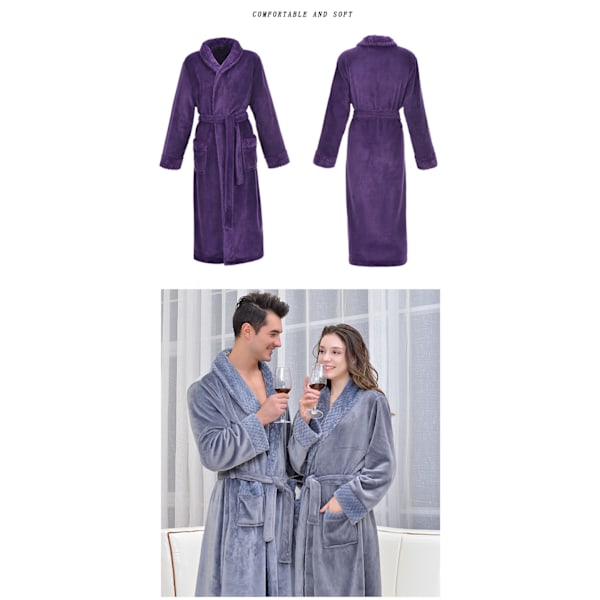Ekstra lang badekåbe i tyk flannel til efterår og vinter, natkjole, herre badekåbe i koralfløjl, dame hotelbadekåbe (1 stk) Grey XXL