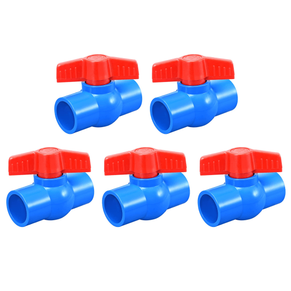 Kulventil, 32 mm ID PVC-socket avstängningsventil för akvarieinstallation, sumppump, pool, trädgårdssprinkler Blå Röd 5 st