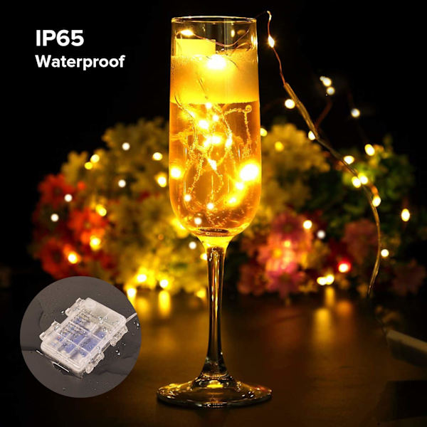 Valosarja, 100 kpl 10M LED-valosarja, IP65 vedenpitävä valosarja, 8 tilaa, paristokäyttöinen LED-valosarja (lämmin valkoinen)