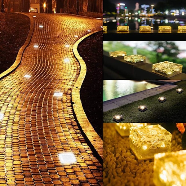 2-pack Varmvita Solcellslampor PVC-tegelstenar, Solcellsdrivna LED-tegelstenar med Ljussensor, Trädgårdsdekorationer, För Gräsmatta Gångväg Gård I Marken Damm, 7x7x5cm