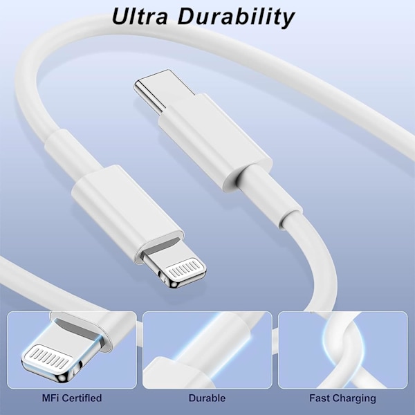 20W USB C Hurtiglader, Hurtigladeplugg og 2M USB C til Lightning Ladekabel, Egnet for iPhone 13, 14, 15, 13Pro, 14Pro, 15Pro
