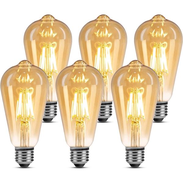 E27 LED-lampa - Varmvit 2500K 470LM-lampor - 4,8W Motsvarar 40W LED E27  ST64 Dekorativ dimbar - Paket om 6 [Energiklass F] 11ec | Fyndiq