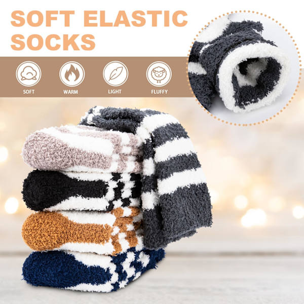 Søde, Bløde og Fluffy Slippersokker til Mænd og Kvinder, 5 Par Fuzzy Bedsokker, Pludsede Slippersokker, Vintersokker, Sovevarme Sokker til Julegaver