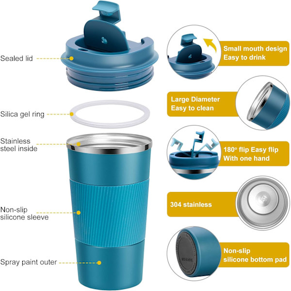 Resemugg, Återanvändbara Isolerade Kaffekoppar, Vakuumflaskor, Termosmugg i Rostfritt Stål för Varma och Kalla Drycker blue