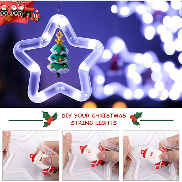 Julgransbelysning för fönster, 3 m julstjärne-gardinlampor USB Xmas ljusslingor Nyhet fönster vinterdekorationer för sovrum inomhus hem, kall vit Cool White