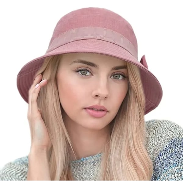 Damehat med bred skygge, foldbar solhat, Kentucky Derby hat, damehat Læder Pink