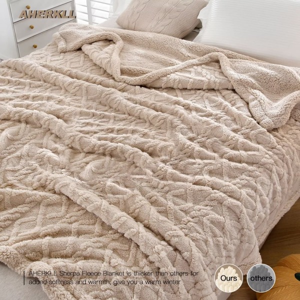 Sherpa Fleece-tæppe, Vintertæpper, Vendbart Hyggeligt Fluffy Tæppe til Seng, Sofa, Stol, Store Jacquard Coral Fleece-tæpper, 150x200cm