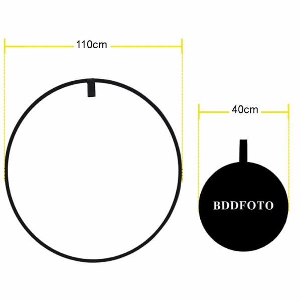 5 i 1 foldereflektorsæt rund reflektor, 110 cm diameter, guld, sølv, hvid, sort og gennemsigtig til fotografibelysning