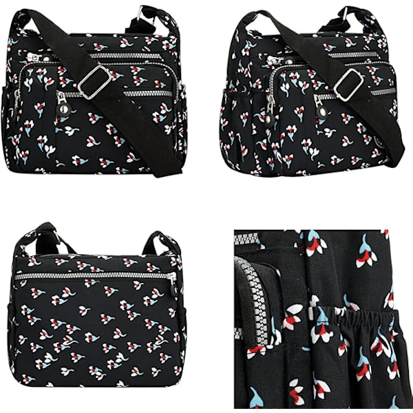Dam Casual Multi-Pocket Crossbody Väska Resehandväska Messenger Väska för Shopping Vandring Daglig Användning Black