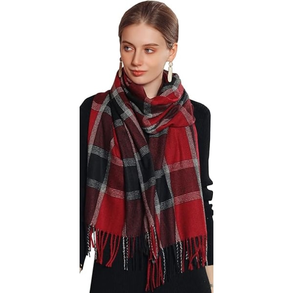 Vinterrutete skjerf for kvinner, kasjmirfølelse, lange varme sjal, pashmina-duskesjal, stola, Valentinsdagsgaver, skjerf, julegave Red