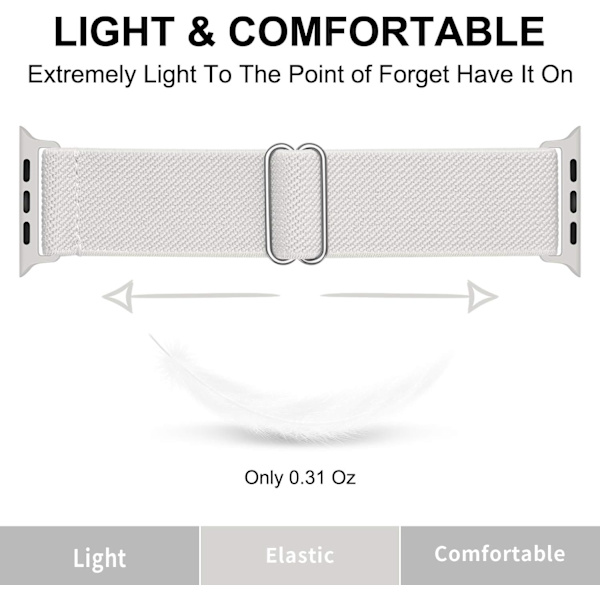 Kompatibel med Apple Watch 9/8/7/6/5/4/3 SE 2/1 41mm 40mm 38mm, Nylon Flettet Stretch Sport Band til iWatch Mænd og Kvinder, Hvid white 38/40/41mm