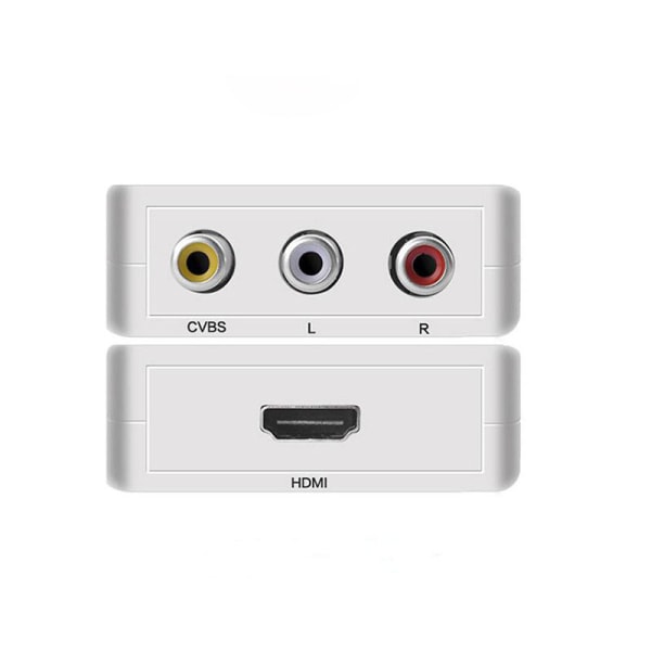 Mini AV RCA CVBS till HDMI Video Audio Converters Adapter Support 720 1080P för kamera, Xbox 360, PS1, PS2, DVD-spelare, VHS（Vit）