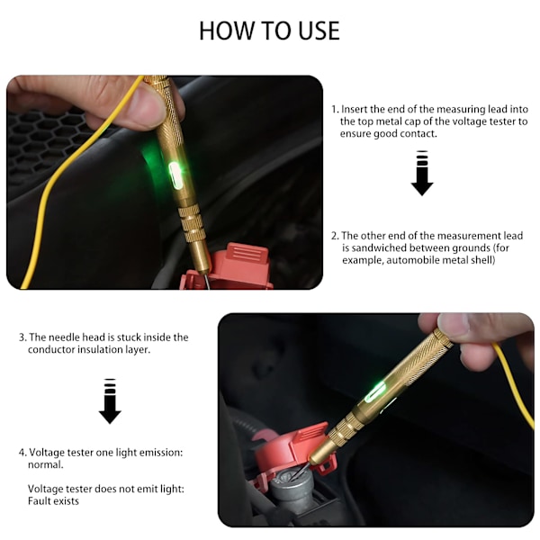 Bil Kredsløbstester, 6V-12V Spændingstest Lys Automotive Test Lys Lang Sonde Test Pen med Skruestik Clip Indikator Lys til Lavspændingssystemer