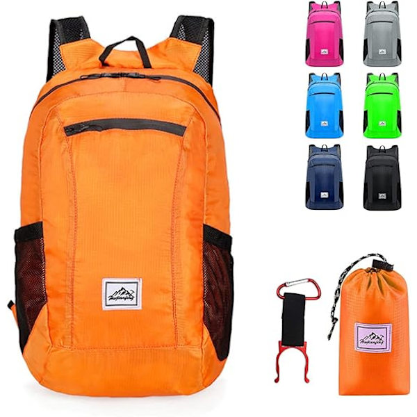 Vandringsryggsäck, ultralätt vattentät hopfällbar sport lätt ryggsäck, lämplig för utomhuscamping picknick vandring, orange orange