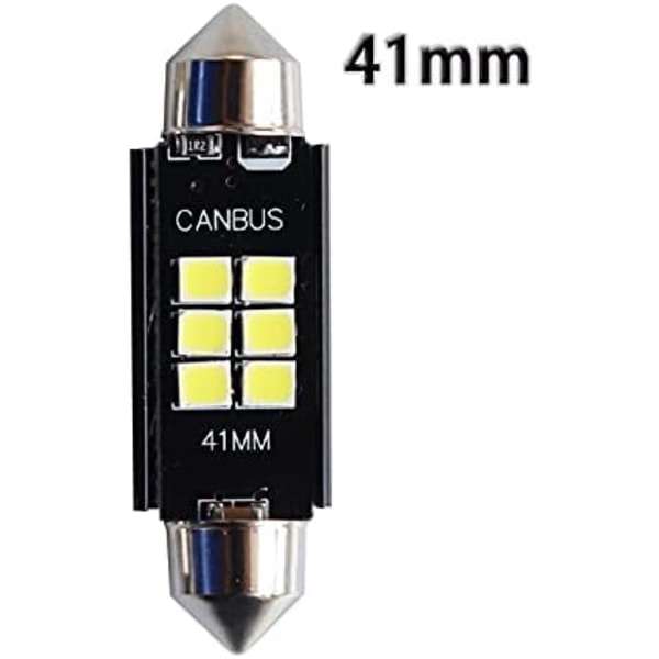 41mm C3W LED-lampor Canbus 3030 6-SMD Inget fel Bilinteriörkarta Kupolläslampor 12V/24V 3W Autolampa (Vit, 36MM)