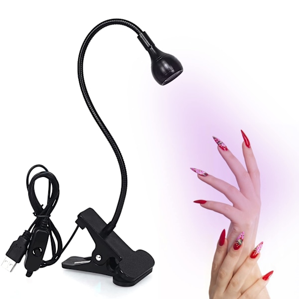 UV Nageltorklampa, 3W Limhärdningslampa för Nagelgel med Justerbart Huvud, Professionell Ultraviolett UV-limlampa för Torr Fingermanikyr