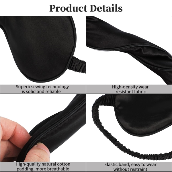 Silke søvnmaske, 2 pakker dobbeltlags blød øjenmaske, elastisk bånd, behageligt sovende bindfold, blokerer lys til nattesøvnrejser (sort, pink)