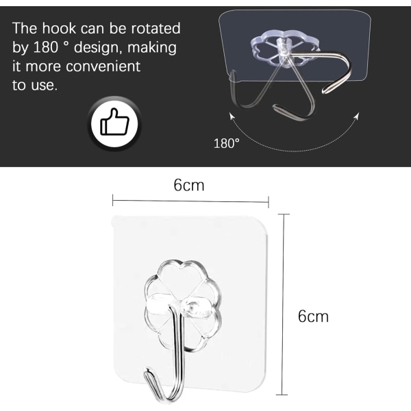 10 st självhäftande väggkrokar Maximal belastning 10 kg, Vattentäta självhäftande krokar, Badrumshanddukshängare Transparenta självhäftande krokar