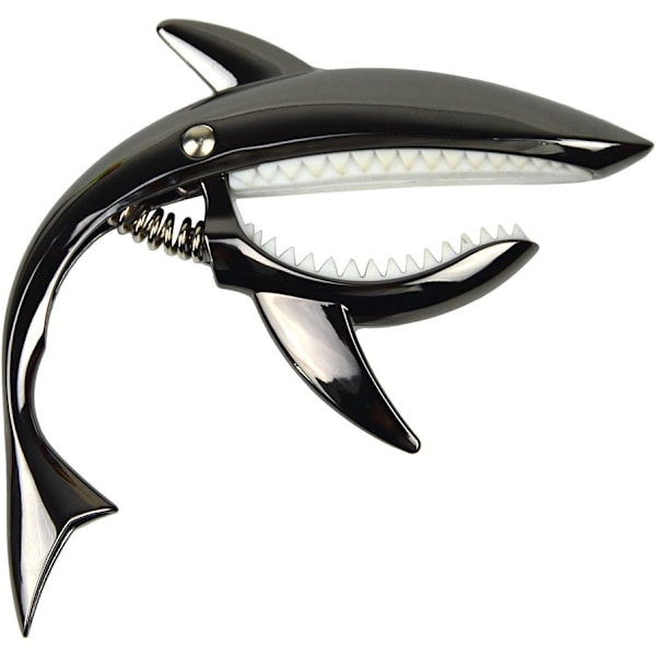 Shark Capo, Tone Clip i sinklegering for akustisk, folk-, elektrisk gitar og ukulele (svart)