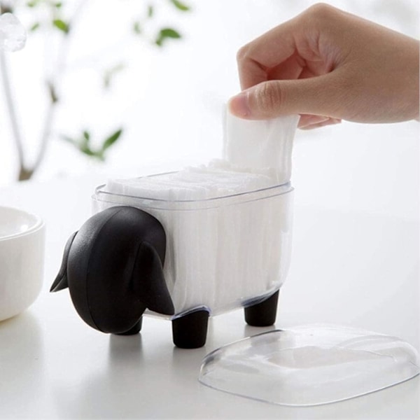 Bomullspinnehållare Fårformad Tandpetare Bomullsboll Dispenser Organizer Behållare Med Lock, Svart