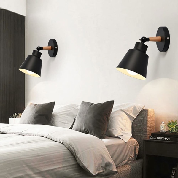 Vinkeljusterbar metall liten vägglampa sovrum sänggavel E27 vägglykta studierum badrumsbelysning vägg, glödlampa ingår ej, svart black