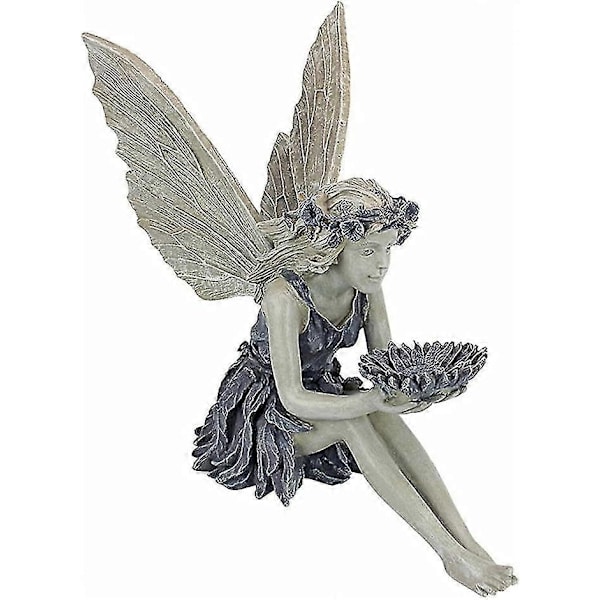 Sittande Trädgårdsstaty Fe, Ängel Prydnad Uteplats Skulptur Harts Sten Landskapsarkitektur 14.8*8*14cm