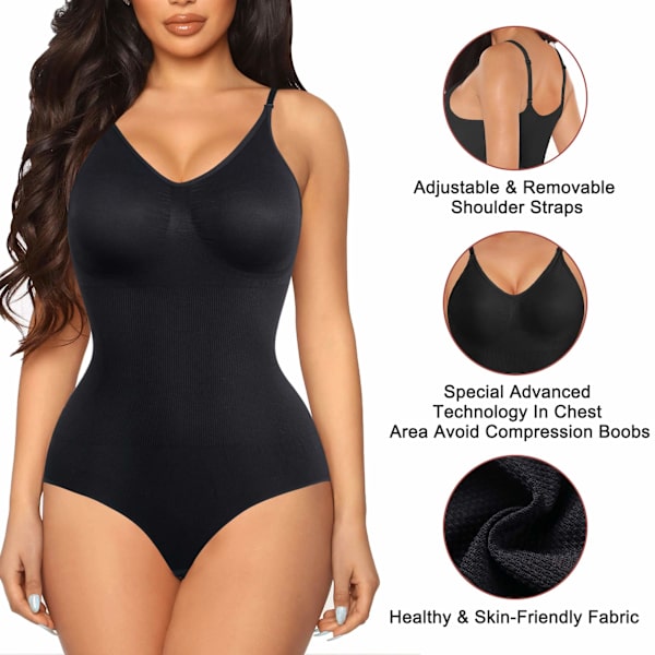 Kvinnors Slank Bodysuits Shapewear Toppar Magkontroll Kroppsskulpterare Spaghettiband Camisole Trikåer Bodycon Jumpsuit, XL/2XL