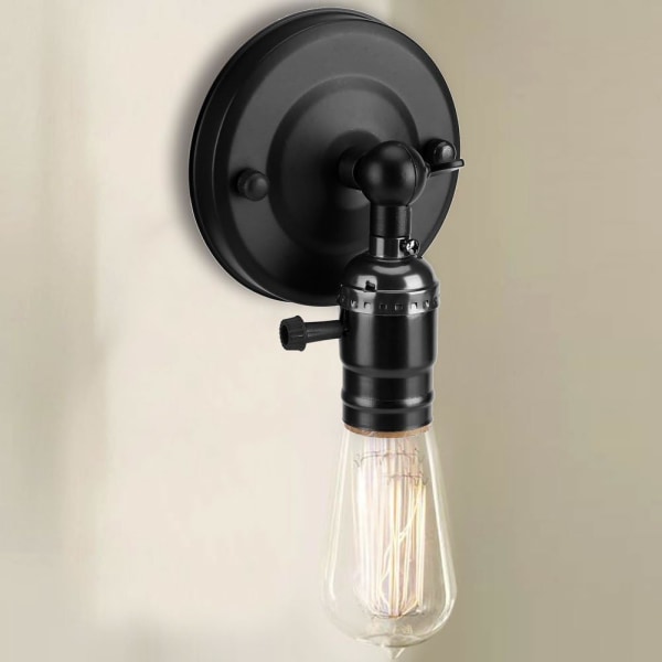 Vintage lamphållare, E27 Edison Retro vägglampshållare med strömbrytare för hemmabruk och dekoration 220V (svart)