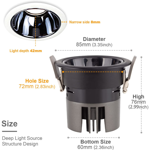 Infälld LED Badrumsspotlight 6-pack 7W 700LM = 70W Glödlampa, IP44, Varmvit 3000K, AC 220-240V, Utskärning 70-75mm (Vit)