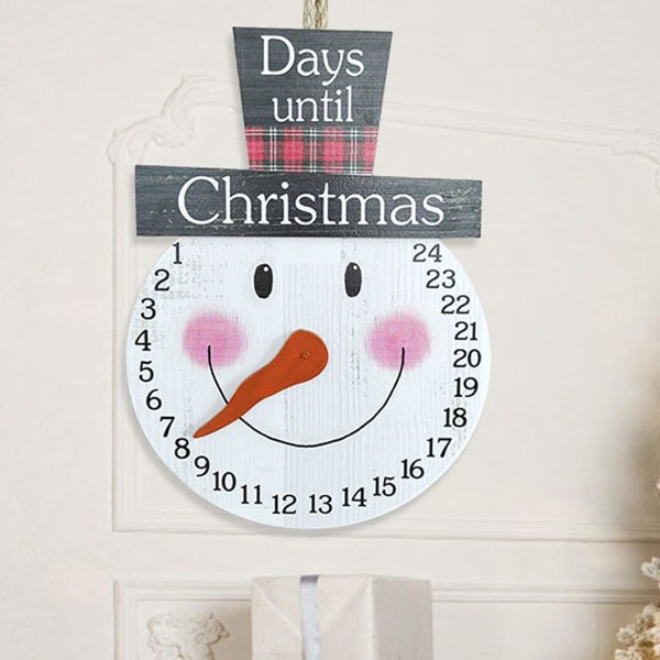 2 Pack joulukalenteri riippuva koriste, puinen adventtikalenteri, lähtölaskentakoristeet, uudenvuoden adventtiperheen koristeellinen riipus, kodinsisustus-lumiukko