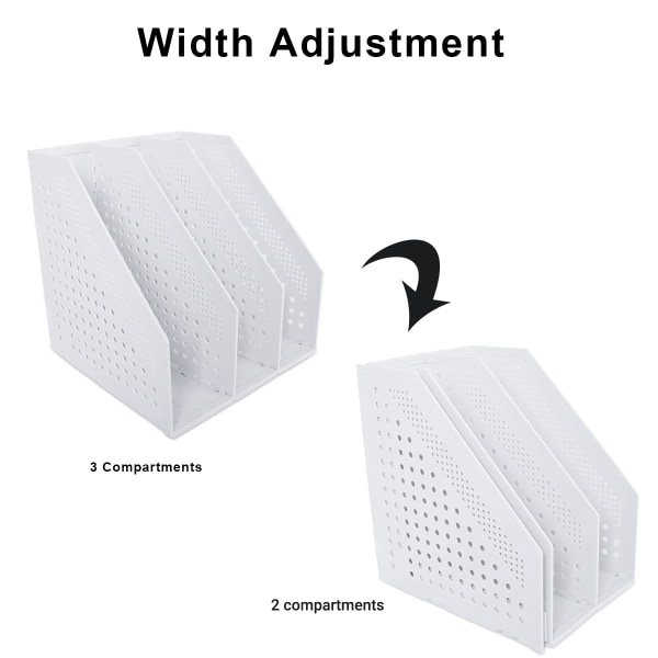 Foldbar magasinholder med 3 rom, justerbar, robust, for skrivebord, dokumentarkiv, display, lys grå