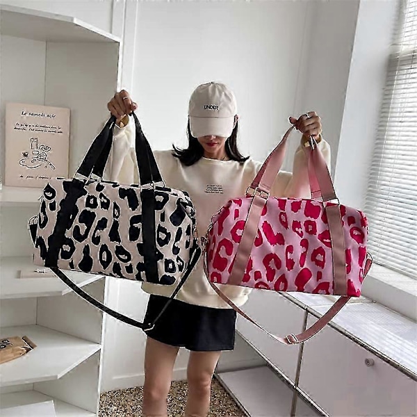 Store reisevesker for kvinner, helgevesker med skulderstropp, ku leopard aztec
