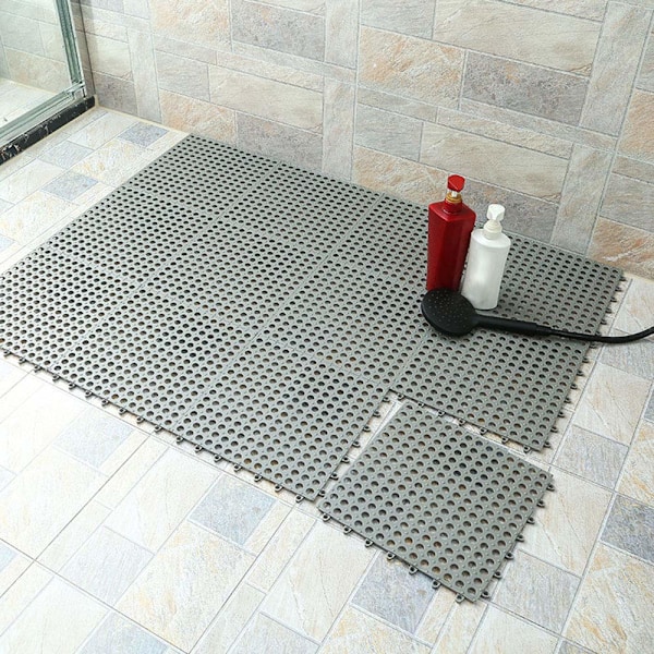 10 stk. Sammenlåsende PVC Gulvfliser med Massasje Dreneringshull - DIY Størrelse Kjøkken Bad Sklisikre Gulvfliser Matte
