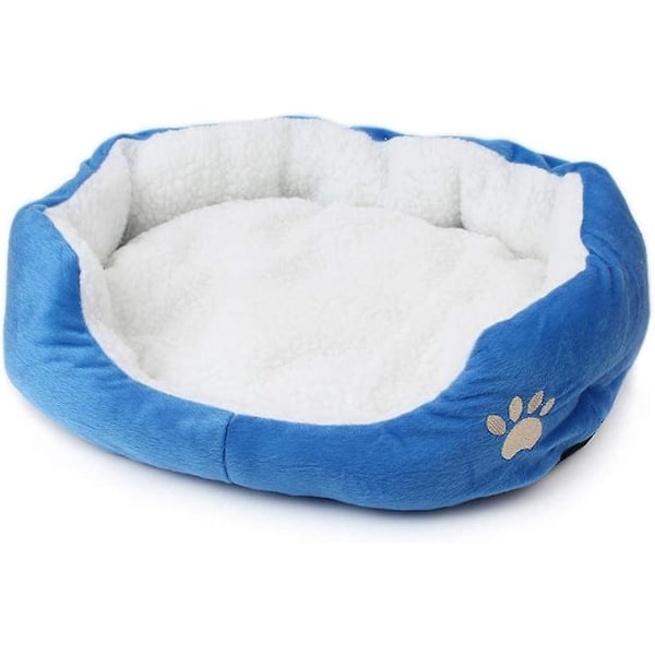 Pet Bed for Cats and Small Medium Dogs Basket with Round or Oval Donut Cushion Nesting Pet Bed,Blue,45 * 35