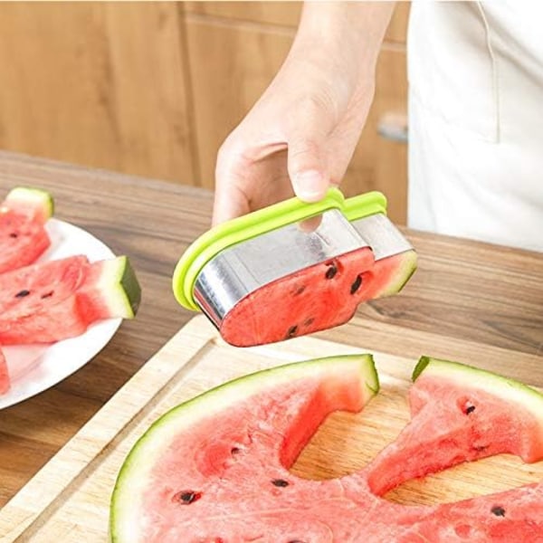 Vandmelon Skærer, Kreativ Popsicle Form Rustfrit Stål Vandmelon Skæremaskine Håndholdt Melon Skærer DIY Frugtværktøj - Grøn, Pakke med 2