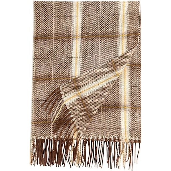 Dam Vinter Tartan Scarf, Lång Vinterscarf, Mjuka Varma Scarfar, Tofssjal, Lång Stola, Julklapp Coffee