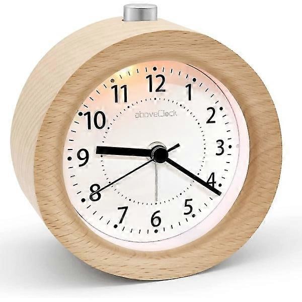Analog väckarklocka utan tickande, träväckarklocka med snooze, sängklocka med nattlampa, retro väckarklocka