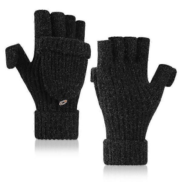 Vinter Fingerløse Handsker til Kvinder, Varme Flip Typing Handsker, Strikket Konvertible Handsker