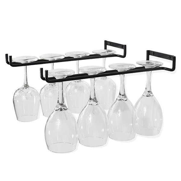 2-pack Väggmonterat Vin Glasställ Hängande Hyllställ Vinbägare Display Stativ för Skåp och Bar 30cm (Svart)