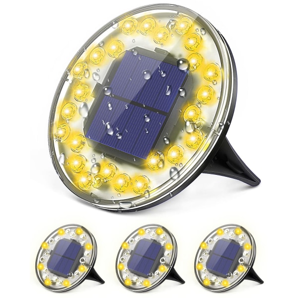 Solcelle Jordlys, 24 LED Udendørs Solcelle Have Jordlys, IP68 Vandtæt Forsænket Solcelle Spotlight, Solcelle Have Jordlys (Varm Hvid 4 Pak)
