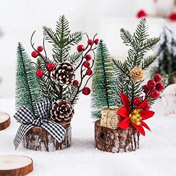Mini juletræ bordpladedekorationer Juleboligindretning Kunstige bær Fyrgrene Julefestpynt（Elg）