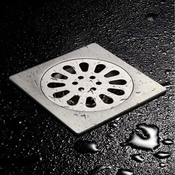Gulvrist med avtakbart deksel, Dusjrist i rustfritt stål med dreneringsbeskyttelse, Avfallsrist, 90×90mm, Sølv