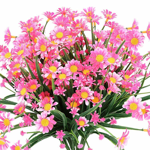 4 stk. Kunstige Margueritblomster Udendørs Falske Blomster Dekoration kunstige planter udendørs Grønne Buske Blomst, Pink Pink