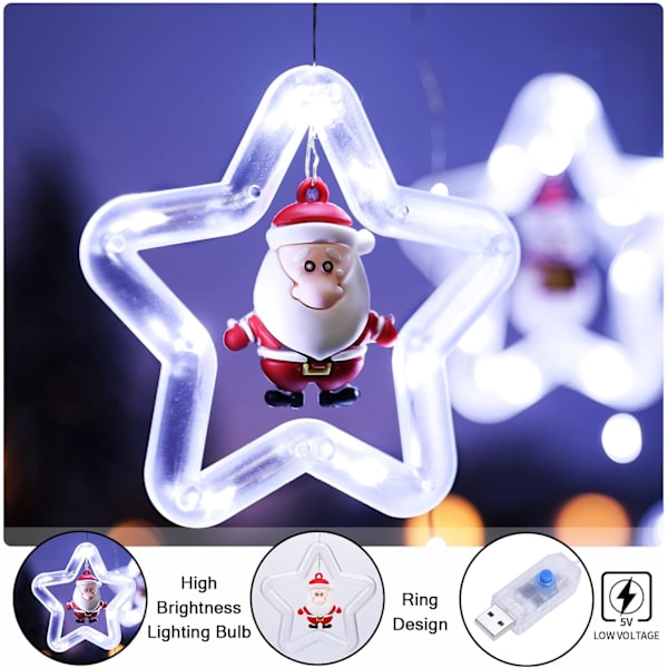 Jouluikkunavalot, 3m jouluverhovalot USB Xmas-keijuvalot Uutuus Ikkunan talvikoristeet Makuuhuoneen sisätiloihin, viileä valkoinen Cool White