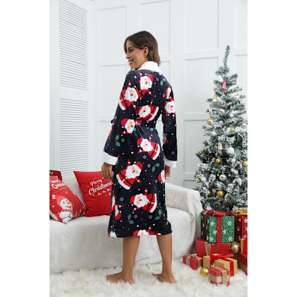 Santa Claus Flanell Morgenkåpe Nattkjole Loungewear for Kvinner Royal blue S