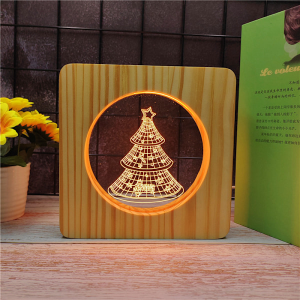 Veeki Christmas Tree Led Night Light Solid Wood Low Energy Used Button Switch Soft Warm Light Creative Friends Gift Bedroom Home Decoration