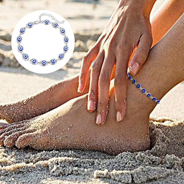 Ondt Øje Ankelkæde Armbånd, Sølv Ankelkæde Sød Ondt Øje Sommer Ankel Armbånd med 3D Display Case Boho Strand Fodkæde til Kvinder og Piger