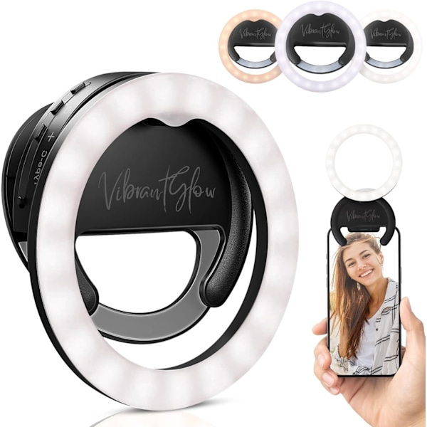 Puhelimen rengasvalo klipsillä, pyörivä selfie-rengasvalo puhelimelle, tabletille, kannettavalle USB-C-latauskaapelilla, 3 väritilaa ja 5 kirkkaustasoa