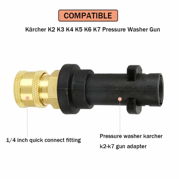 Adapter til højtryksrenserpistol med 1/4" hun-hurtigkoblingsfitting Kompatibel med Karcher/Kärcher K-seriens højtryksrensere K2, K3, K4, K5