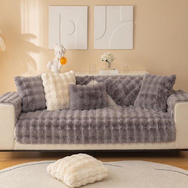 Kanin Plys Sofa Betræk 70x210CM, Blød Varmt Sofa Betræk Til Hjørne L-Form, Skridsikker Fløjl Sofa Pudebetræk, Tyk Møbelbeskytter